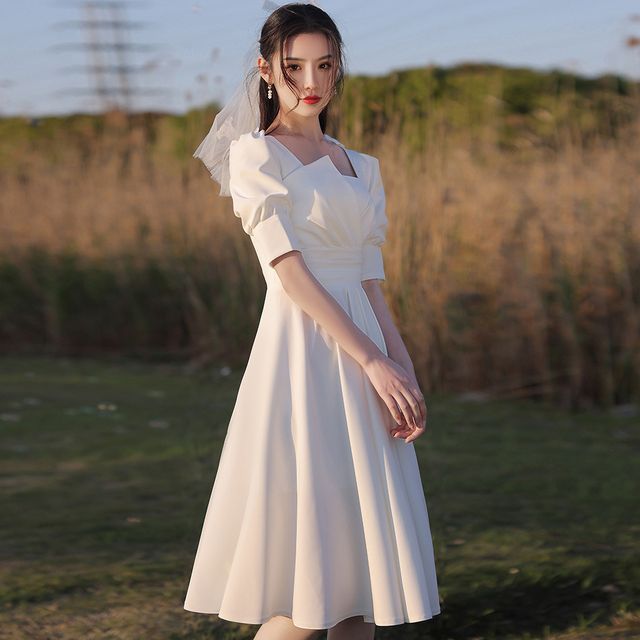 navy blue dress for baby girl Black Asymmetrical Short Sleeve Crepe Midi Dress main image 0
