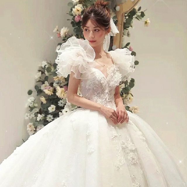 formal dress backless Puff Off the Shoulder A-line Wedding Dress – FancyVestido main image 1