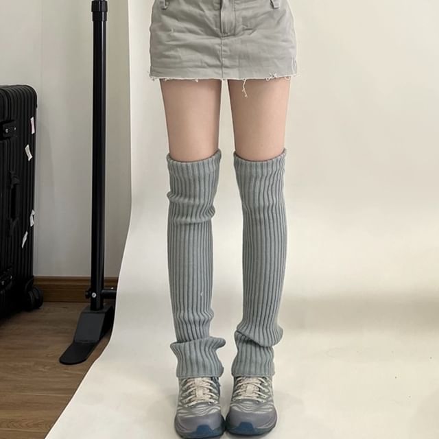 Mimiyu-Plain Ribbed Knit Leg Warmers