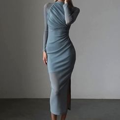 Dames Basic Bodycon Rolkraag Mini Jurk Lange Mouwen Strakke Jurk (S, Wijnrood