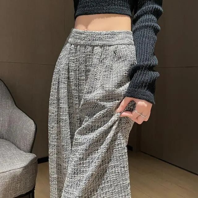 CRIBI-Mid Waist Melange Baggy Pants
