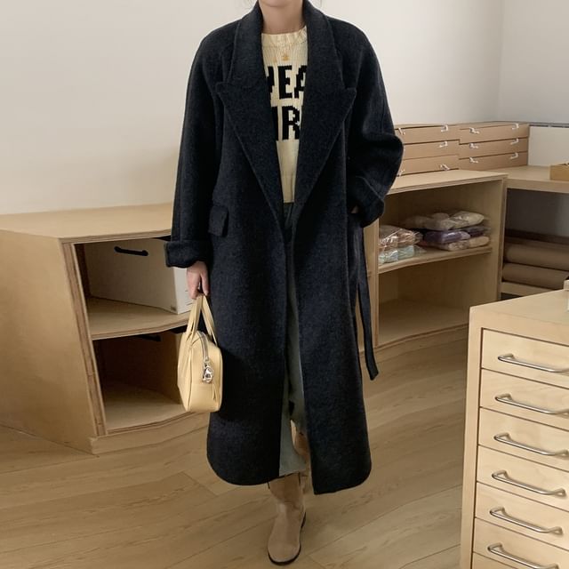 Heiti-Plain Midi Open Front Coat