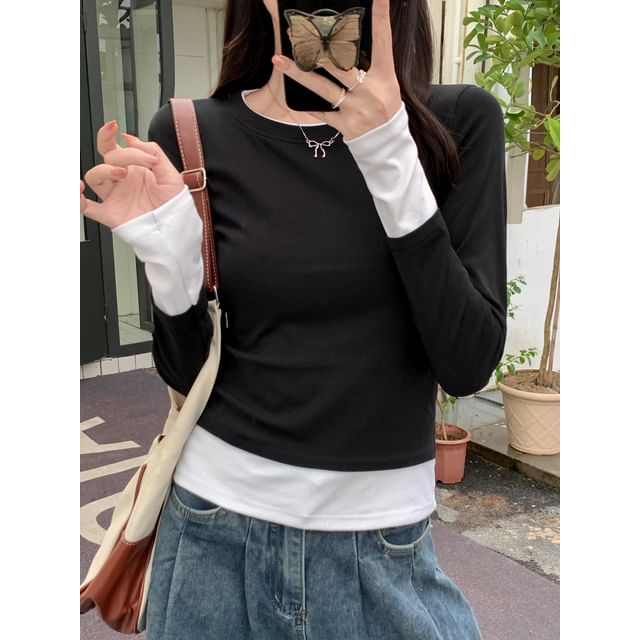 Alfie-Long-Sleeve Mock Two-Piece Top