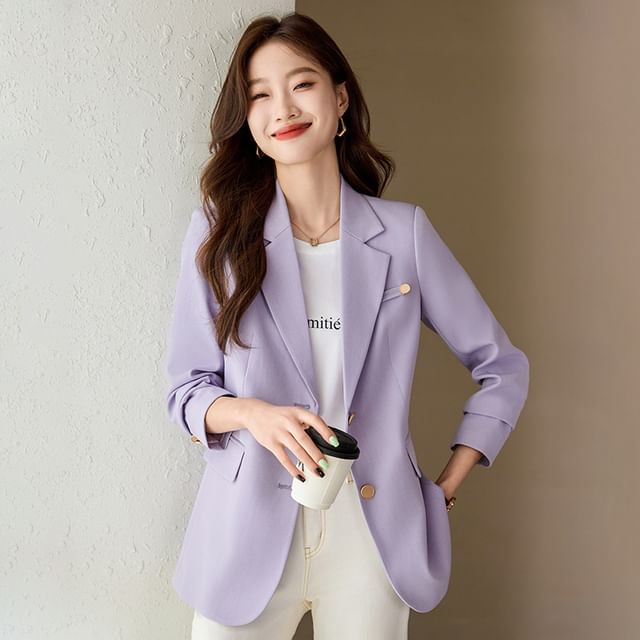 Skyheart-Lapel Collar Plain Single Breasted Blazer