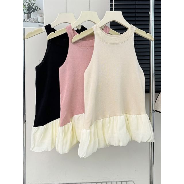 Lemongrass-Colorblock Halter-Neck Bubble Top
