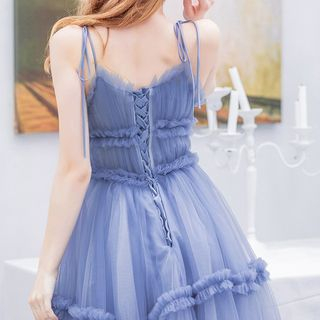 frill evening gown