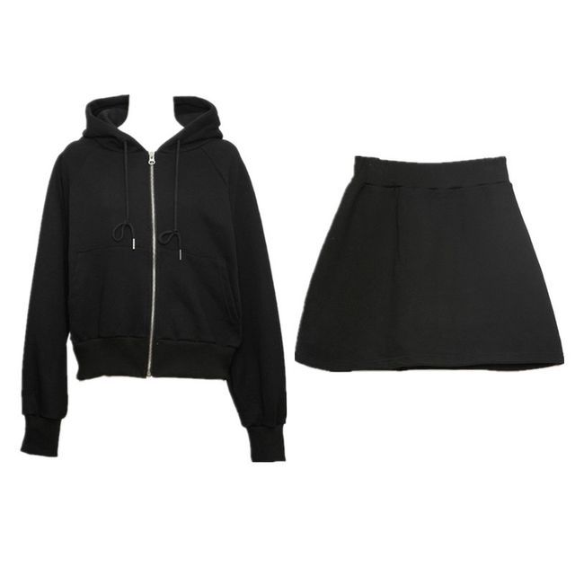 Set: Zip-Up Hoodie + Mini A-Line Skirt