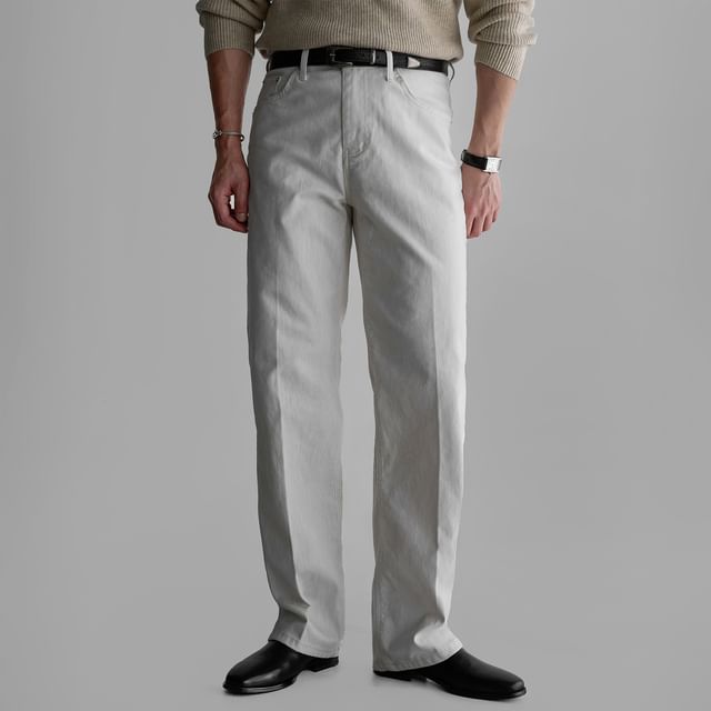 mopagrati-Mid Rise Plain Straight Leg Jeans