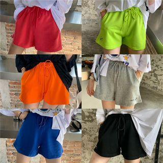 monroll-Plain Drawstring Sweatshorts