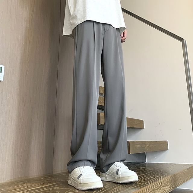Lingaris-Mid Rise Plain Wide Leg Pants