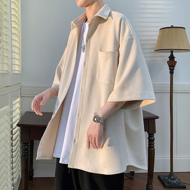 WidoWilder-34-Sleeve Plain Button-Up Shirt