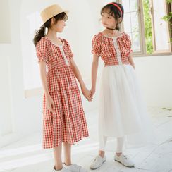 Cynanne - Kids Off-Shoulder Check A-Line Dress / Cropped Smocked Top / Mesh A-Line Skirt Cynanne - Kids Off-Shoulder Check A-Line Dress / Cropped Smocked Top / Mesh A-Line Skirt