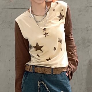 BrickBlack - Long-Sleeve Star Print Crop T-Shirt