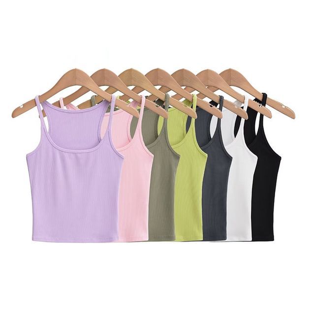 Hollahop-Scoop Neck Plain Cropped Camisole Top