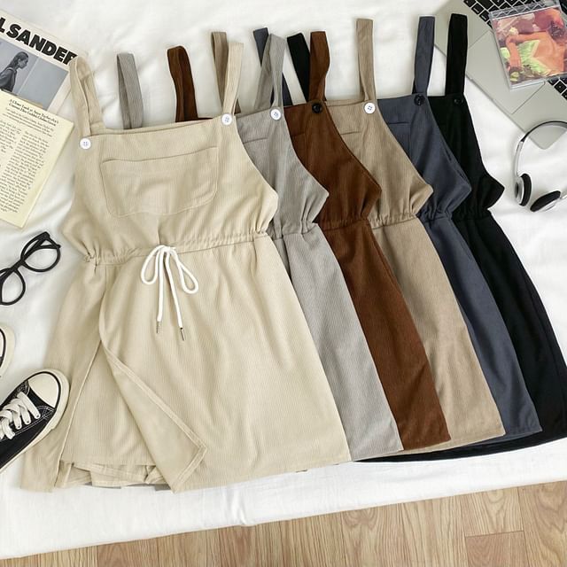 Iasia-Plain Drawstring Waist Slit Jumper Shorts
