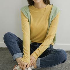 JUSTONE - Round-Neck Textured Knit Top JUSTONE - Round-Neck Textured Knit Top