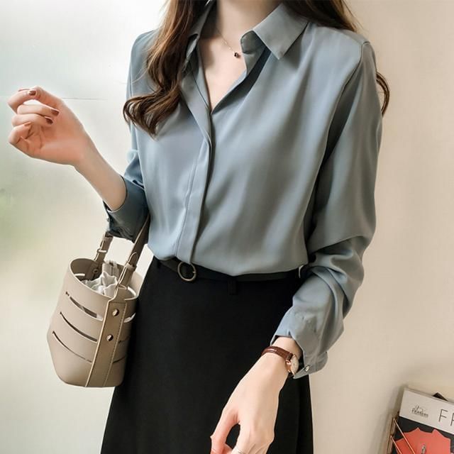 Bay Go Mall-Long-Sleeve Plain Shirt