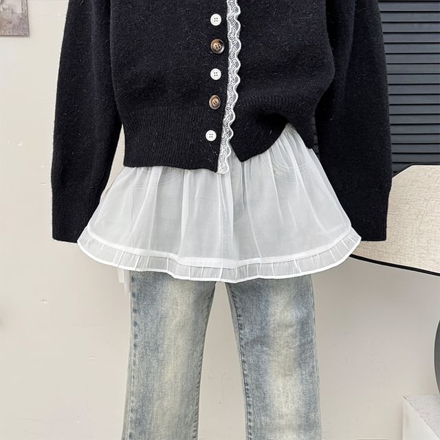 Lemongrass-Elastic Waist Sheer Mini Skirt
