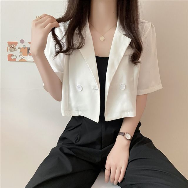 Shinsei-Short-Sleeve Notch Lapel Plain Light Jacket Shirt