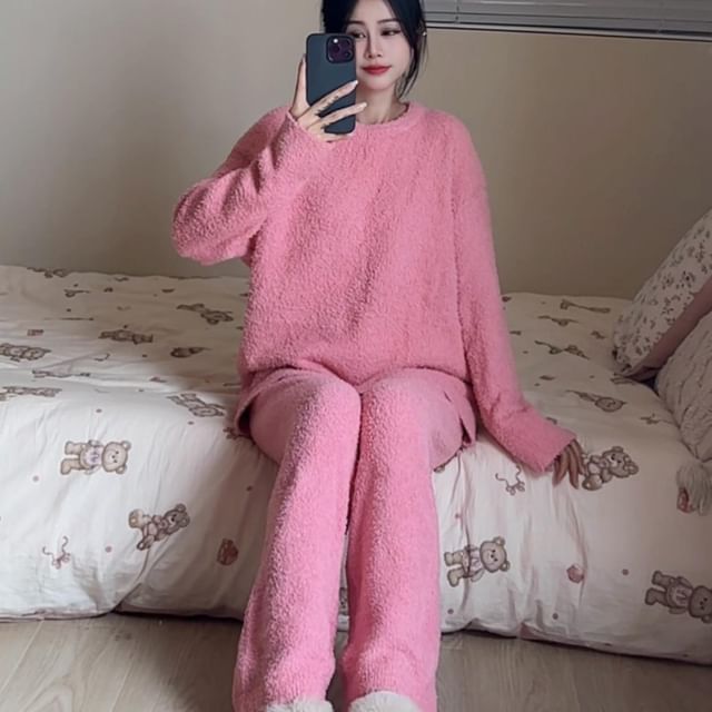GOUB-Plain Fleece Pajama Set