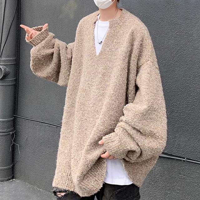 Trimecca-V-Neck Plain Sweater