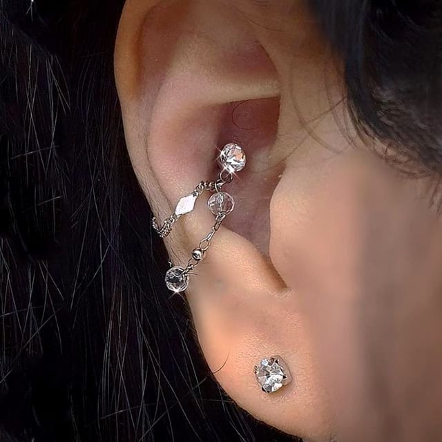 Wandoli-Rhinestone Layered Chained Earring