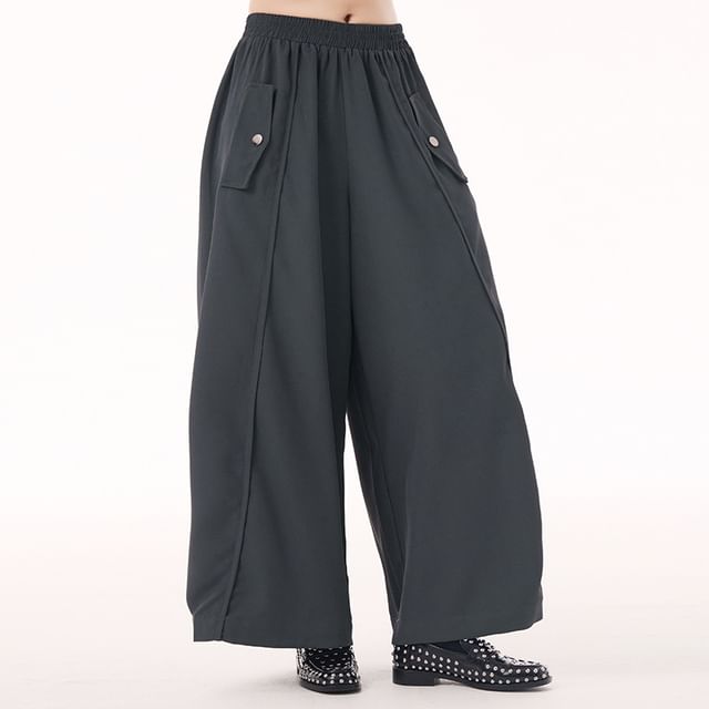 KUMI-Mid Waist Plain Crop Wide Leg Pants