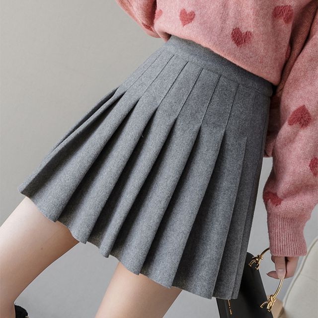 Everose-High Waist Plain Mini A-Line Pleated Skirt