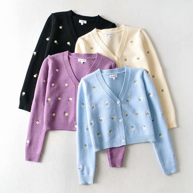 Flower Embroidered Knit Cardigan