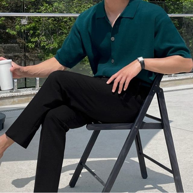 MRCYC-Short-Sleeve Plain Button-Up Shirt