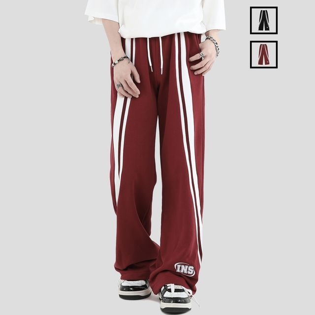 INStudio-High-Waist Drawstring Striped Sweatpants