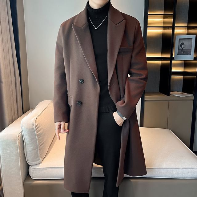 Bay Go Mall-Double Breasted Plain Long Coat
