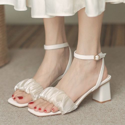Red Wolf - Ruched Ankle Strap Block Heel Sandals