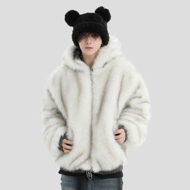 INStudio-Furry Trim Zip-Up Padded Jacket