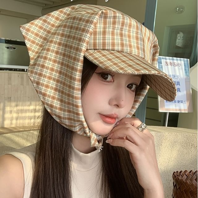 4-4 STUDIO-Plaid Flap Newsboy Cap