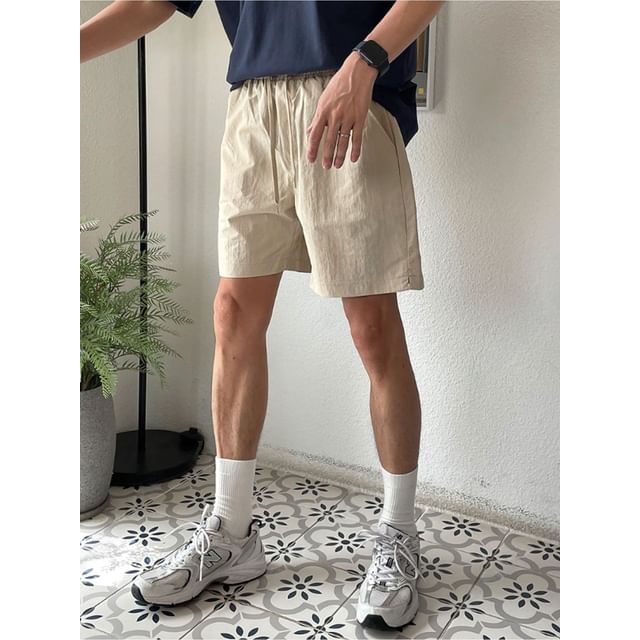 SeoulPop-Plain Drawstring Shorts