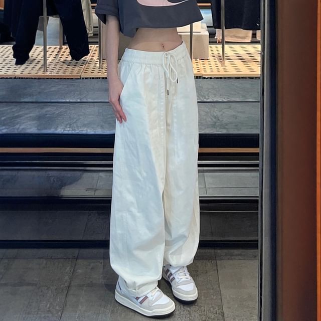 Shineon Studio-Drawstring Waist Plain Loose Fit Pants