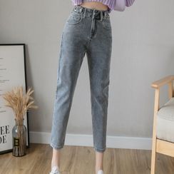 Luminato - High Waist Washed Cropped Tapered Jeans