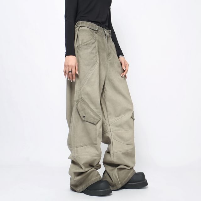 Derbundy-Mid Rise Ruched Loose Fit Cargo Pants
