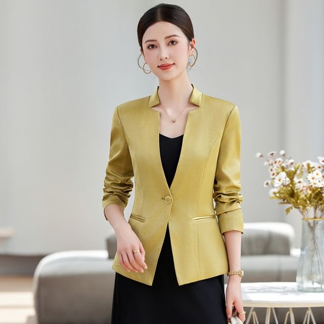 Skyheart-V-Neck Plain Single-Button Blazer