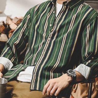 Urtishia-Long-Sleeve Striped Shirt