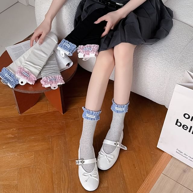 MOGLA-Plaid Panel Frill Trim Socks