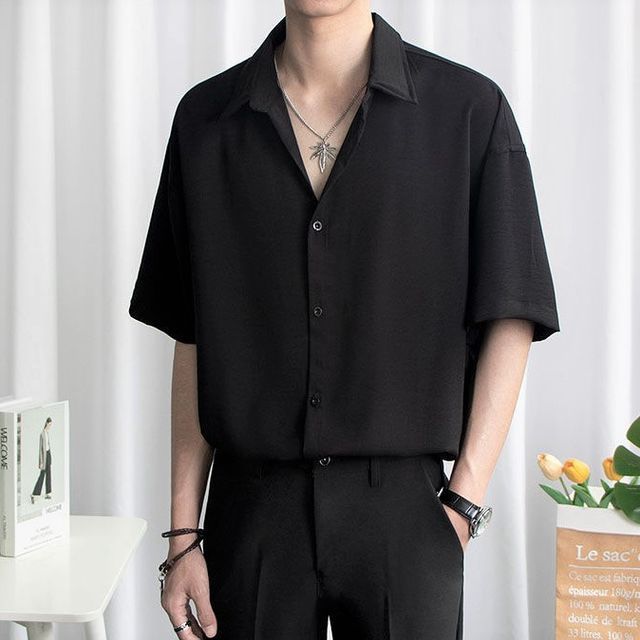 Blueforce-Short-Sleeve Collared Plain Shirt