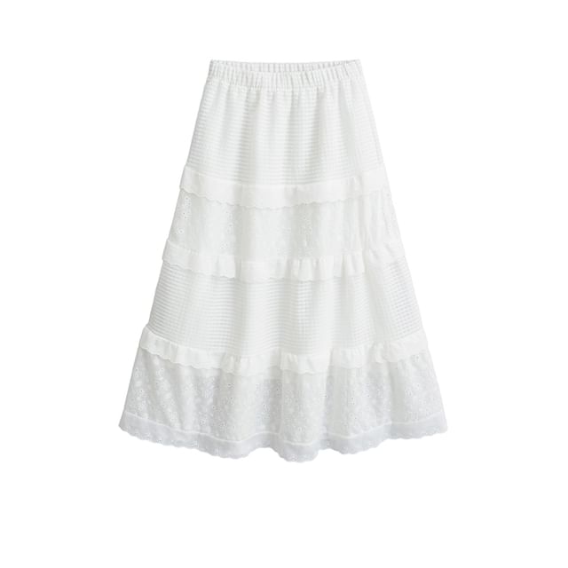 Ulark-High Waist Plain Maxi A-Line Skirt