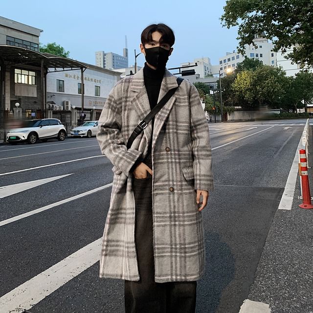 Bay Go Mall-Plaid Double-Breasted Jacket