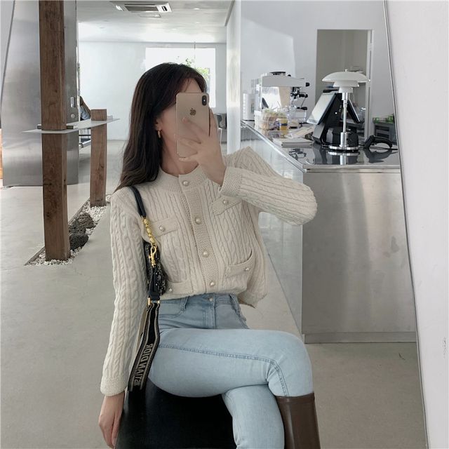 OGAWA - Faux Pearl Cable Knit Cardigan 