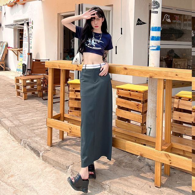 Denimot High Waist Plain Midi Skirt YesStyle