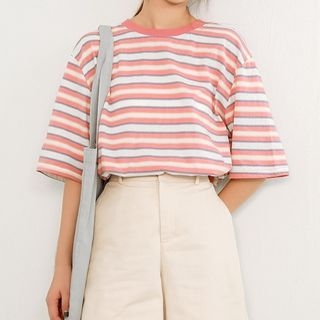 Silvermoon-Elbow-Sleeve Striped T-Shirt