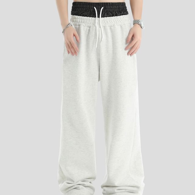 INStudio-Mock Two-Piece Drawstring Waist Wide Leg Pants