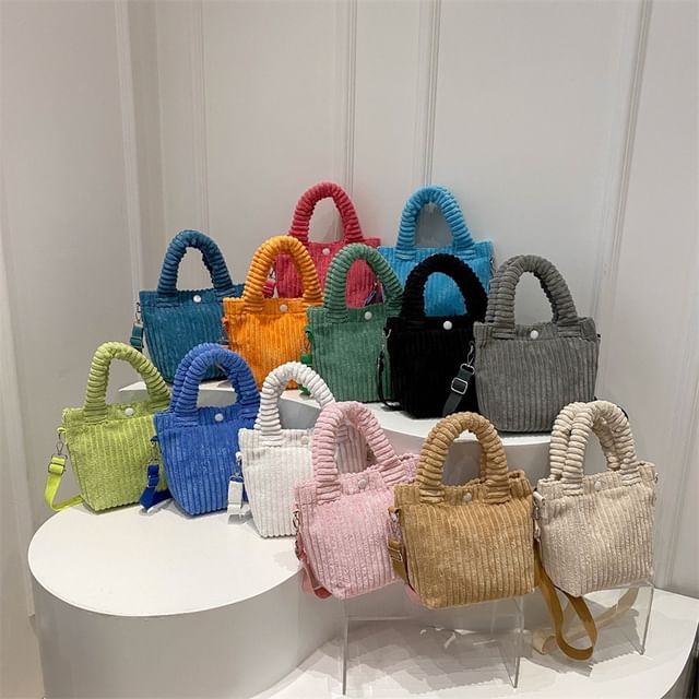 Mulgam-Plain Corduroy Top Handle Crossbody Bag
